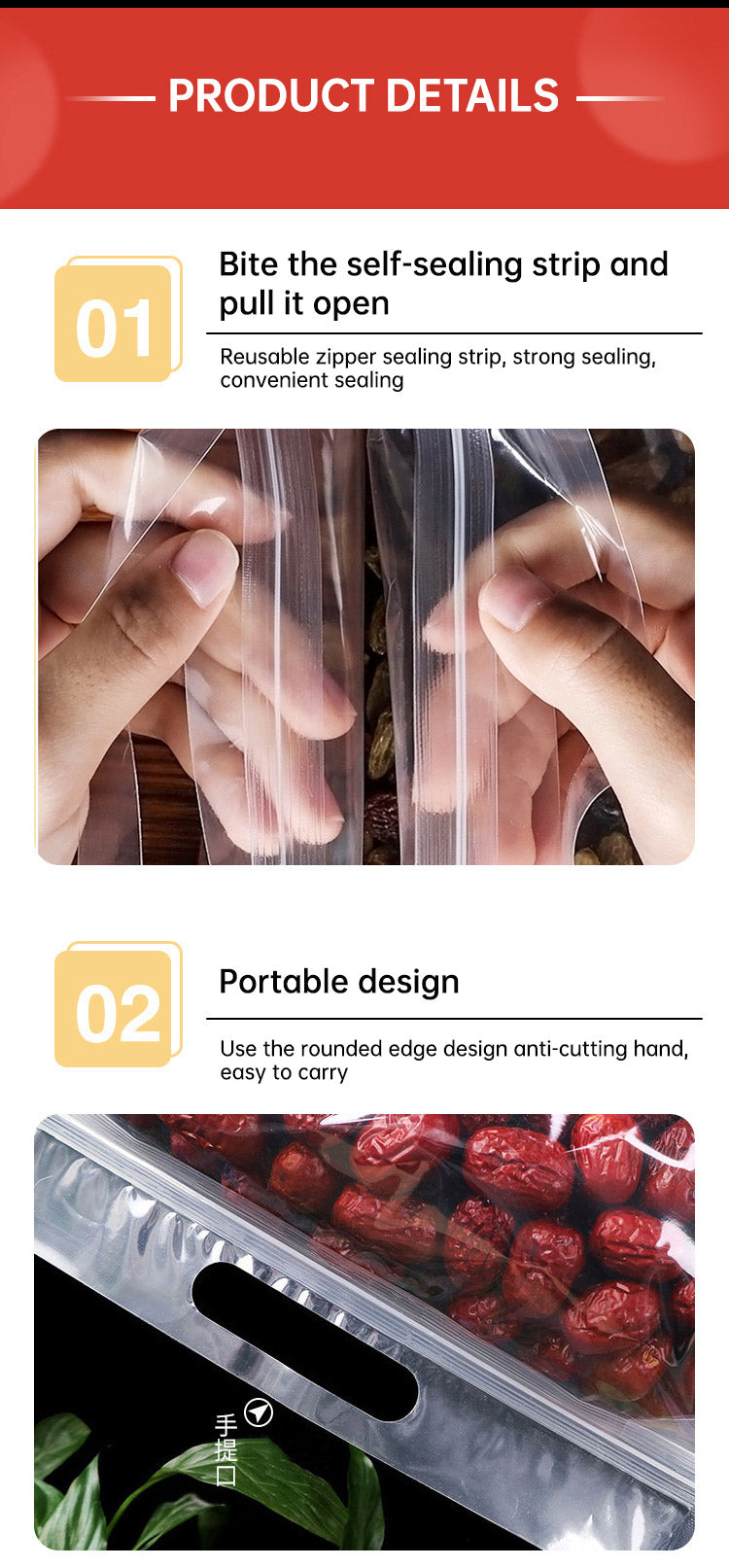 Portable Transparent Octagonal Food Packaging Bags