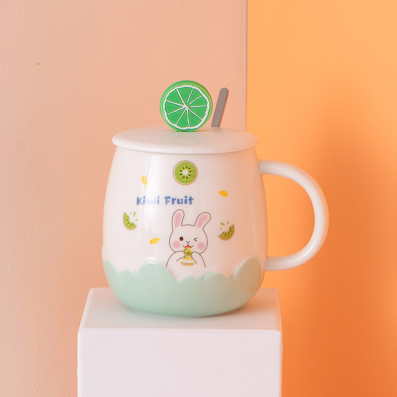 Creative Cute Embossed Ceramic Cup With Lid 