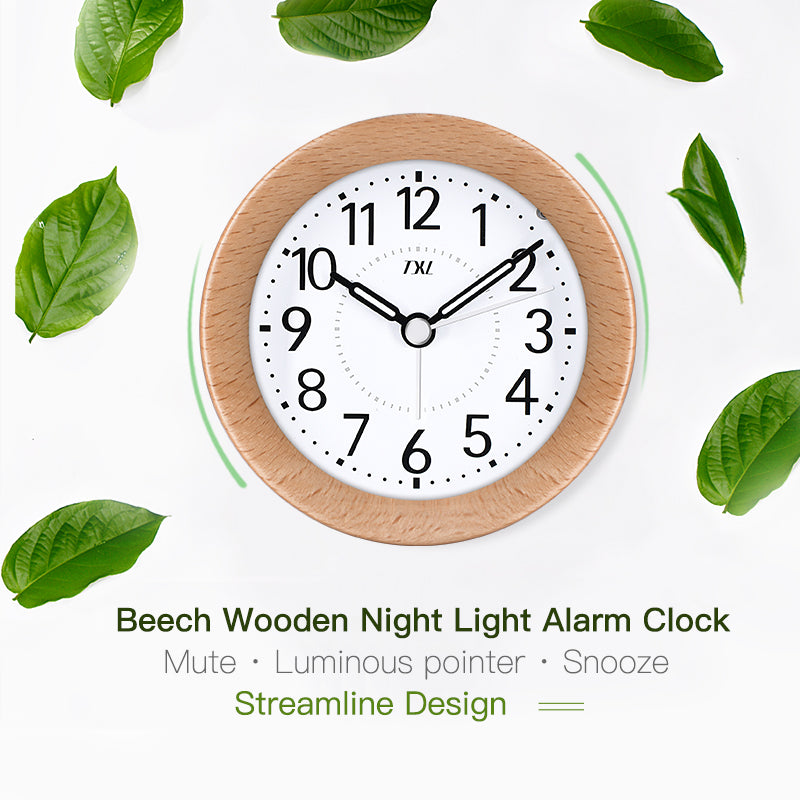 Beech Wooden Night Light Alarm Clock