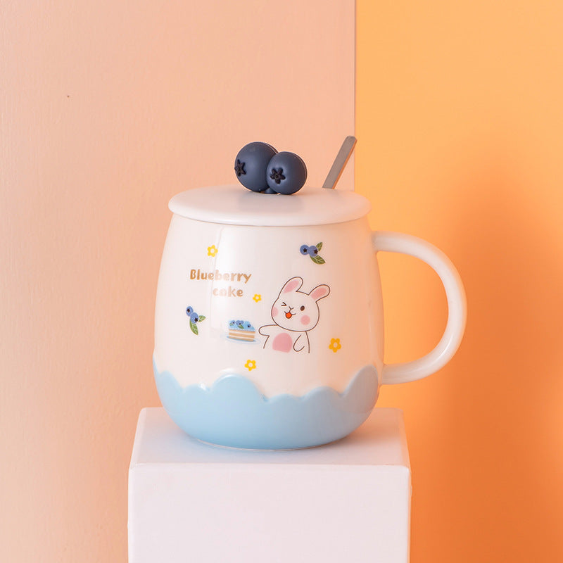 Creative Cute Embossed Ceramic Cup With Lid 