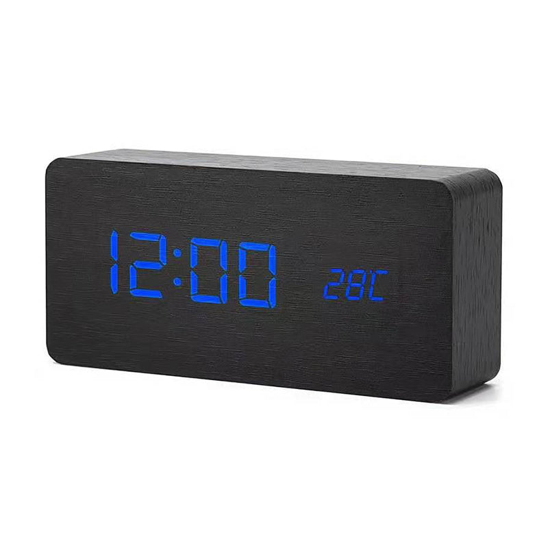 Black wood blue clock