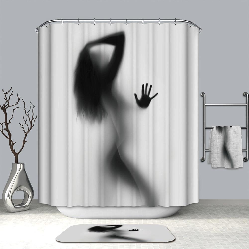 Bathroom Curtain Waterproof Polyester Girl Shadow 