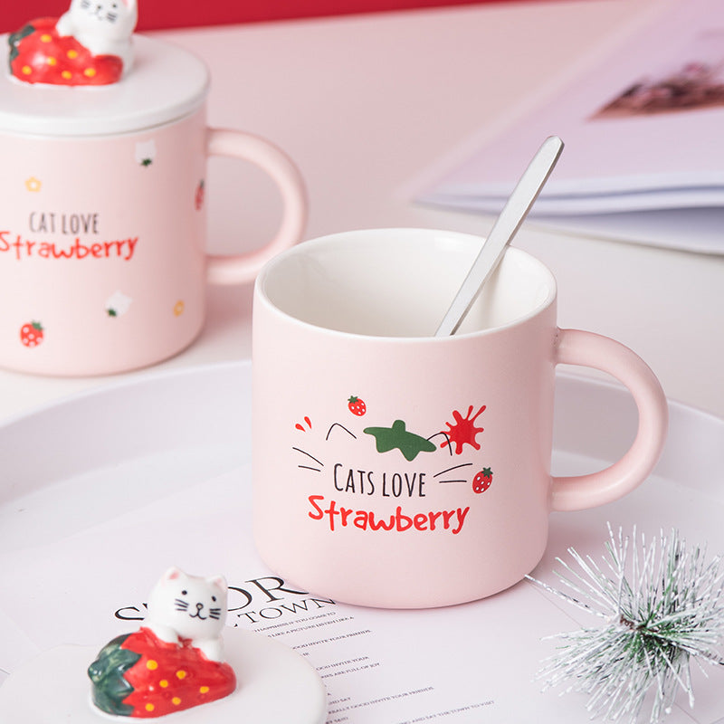 Creative Cartoon Ceramic Mug With Lid Cute Strawberry