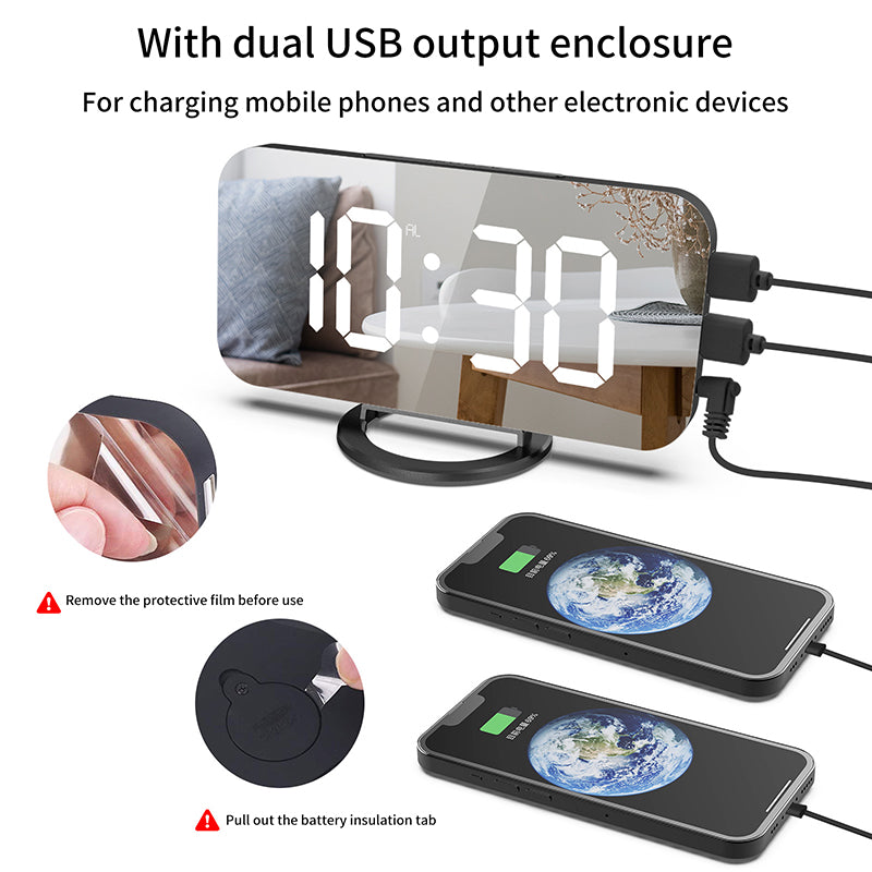 Dual USB Output Enclosure LED Alarm Clock