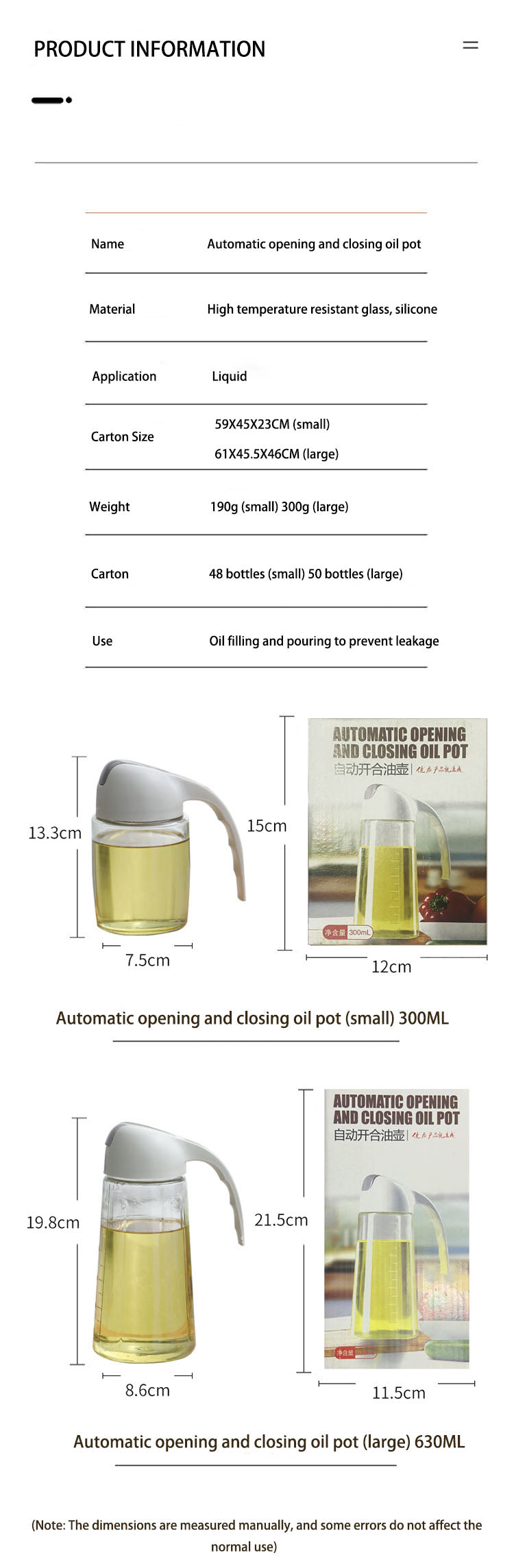 Automatic Opening And Closing Glass Oil Pot