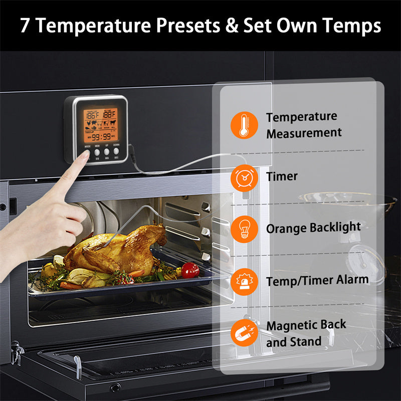 BBQ Thermometer Timer Grilled Meat Kitchen Probe