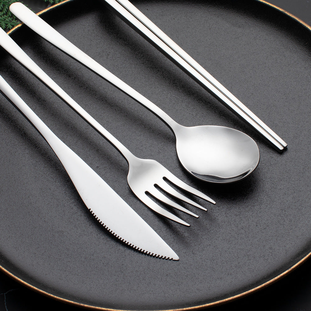 Stainless Steel Portable Tableware Silver Fork Spoon Set