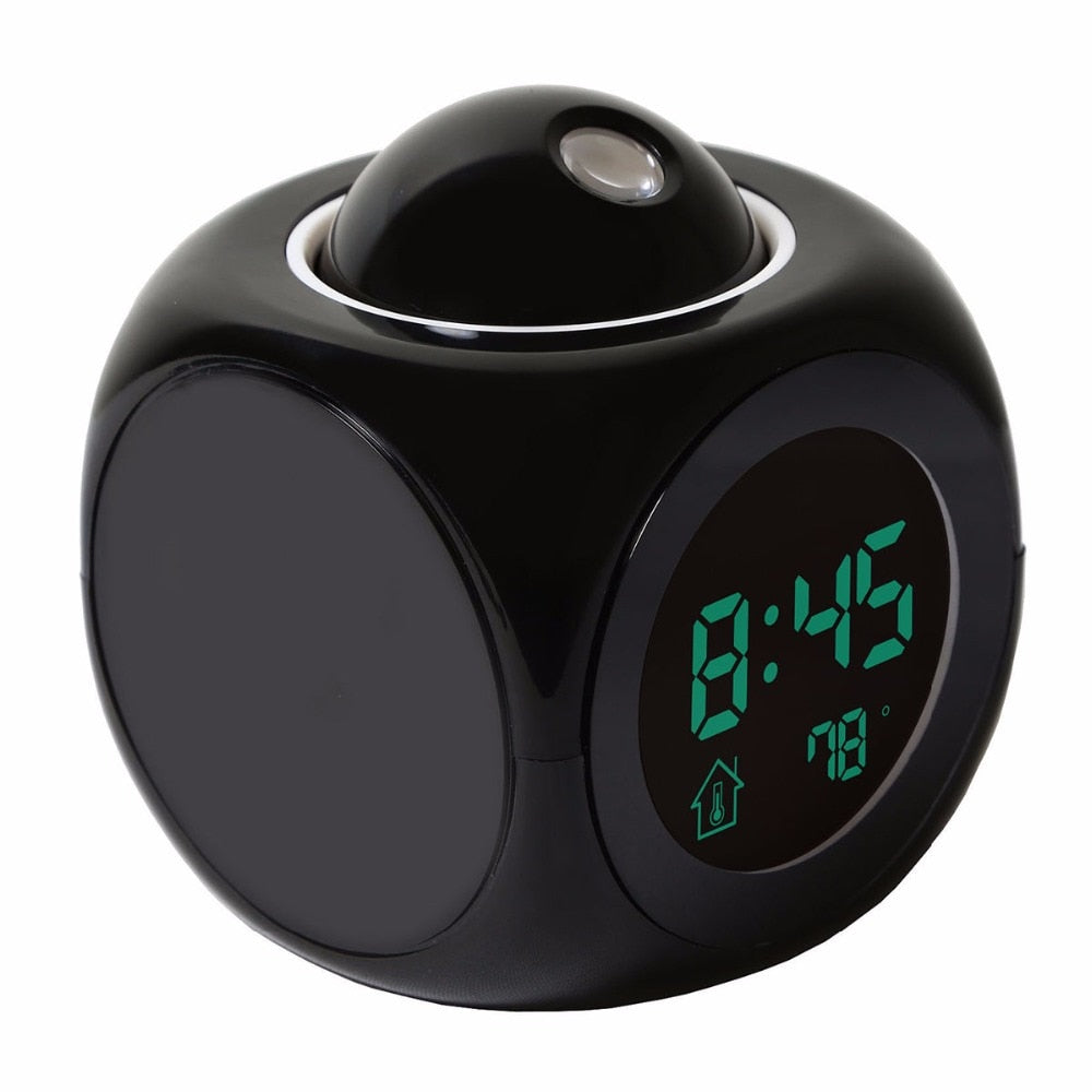 Side view of black color LCD Projector Alarm Clock