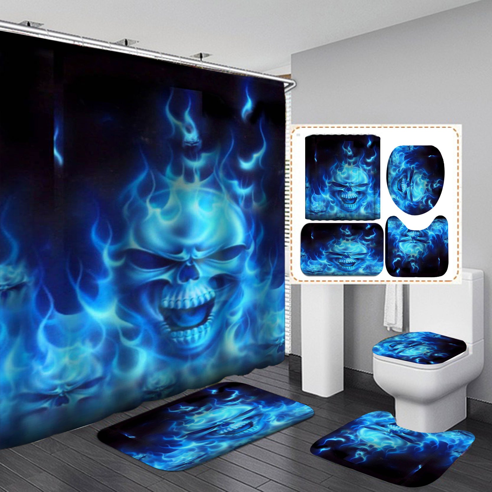 Polyester Printed Shower Curtain and Bathroom Matts