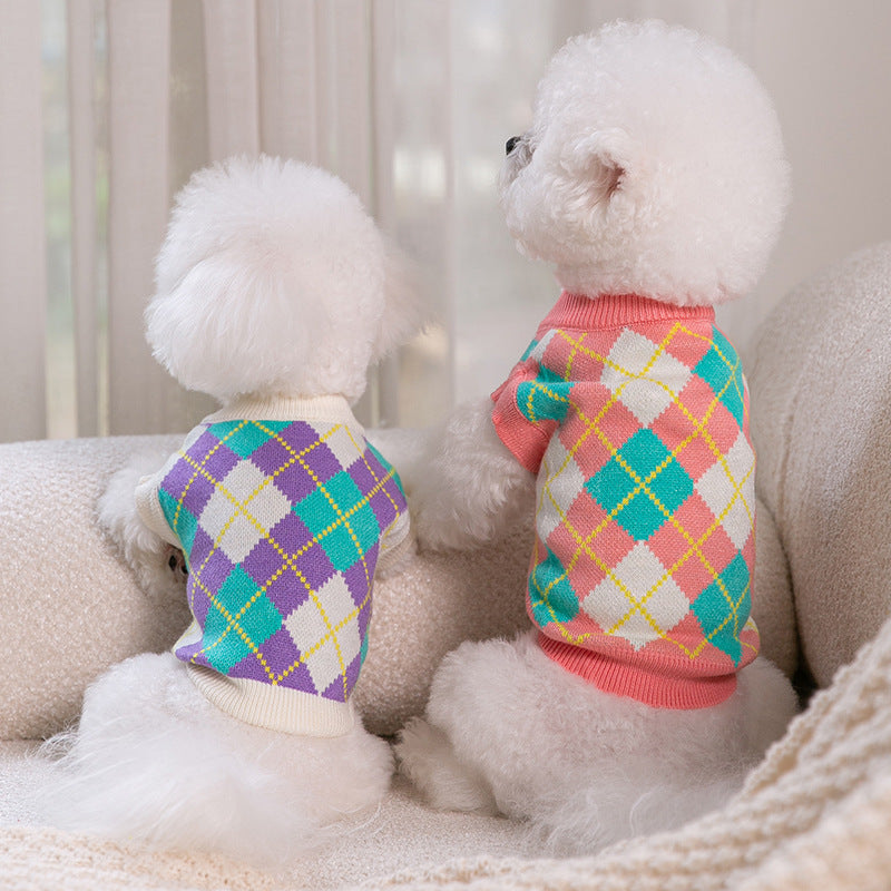Colorful Diamond Knitted Sweater Cat and Dogs Vest