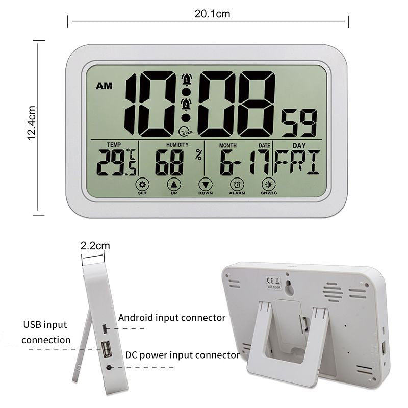 Digital clock with weather display.