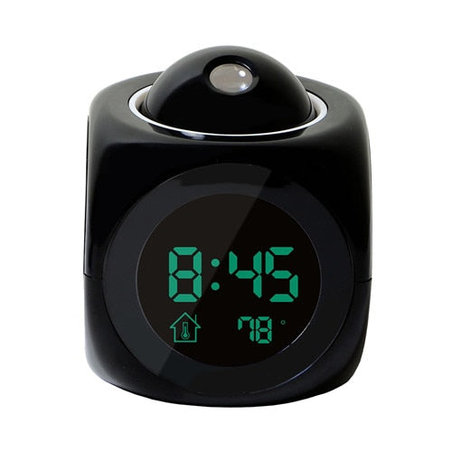 Front view of black color LCD Projector Alarm Clock