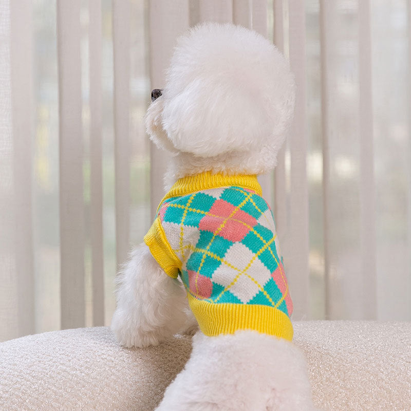 Colorful Diamond Knitted Sweater Cat and Dogs Vest