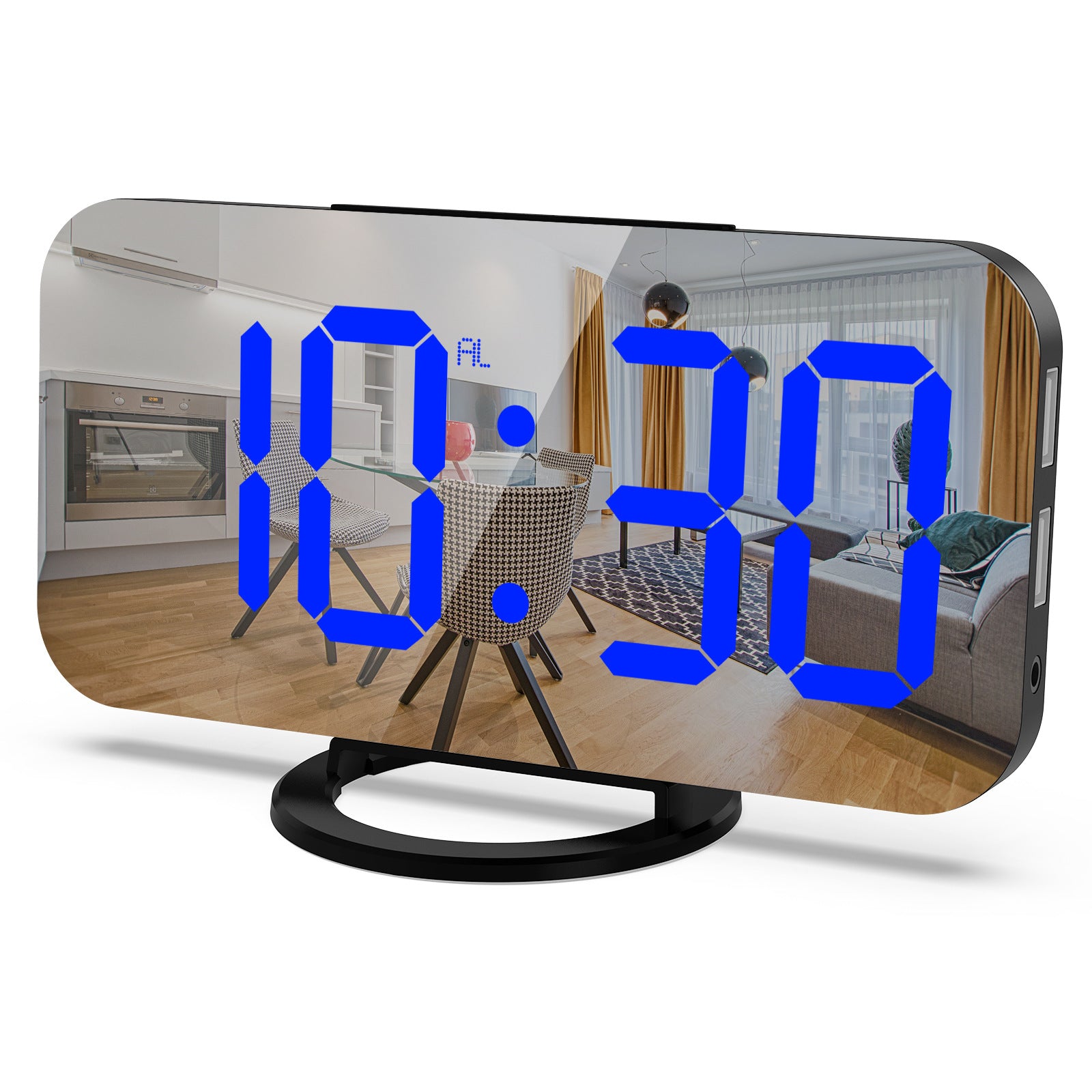 Black-Blue mirror Mirror Clock