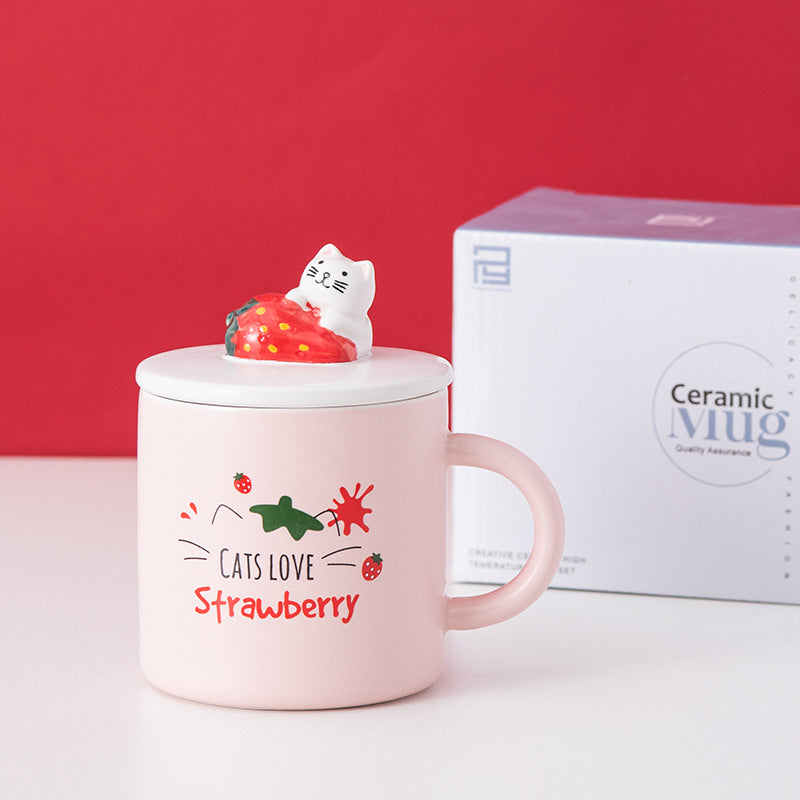 Creative Cartoon Ceramic Mug With Lid Cute Strawberry