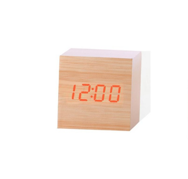 Red Color time on a Wooden Clock 