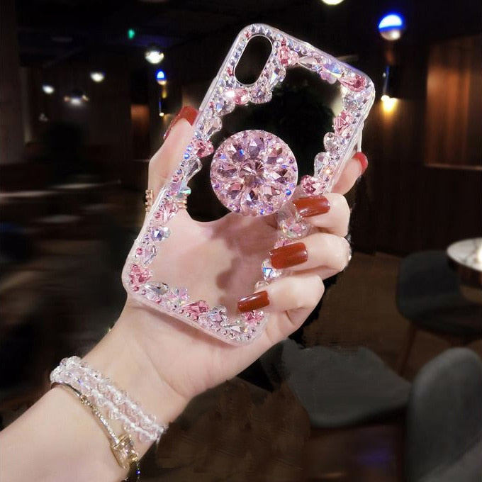 Love Pink Diamond 3D Bracket Transparent Phone Case