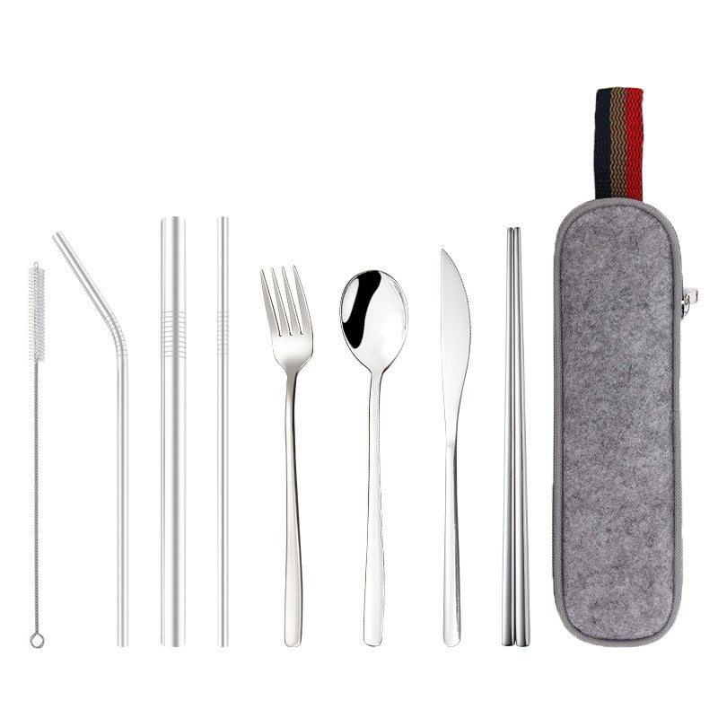 Stainless Steel Portable Tableware Silver Fork Spoon Set