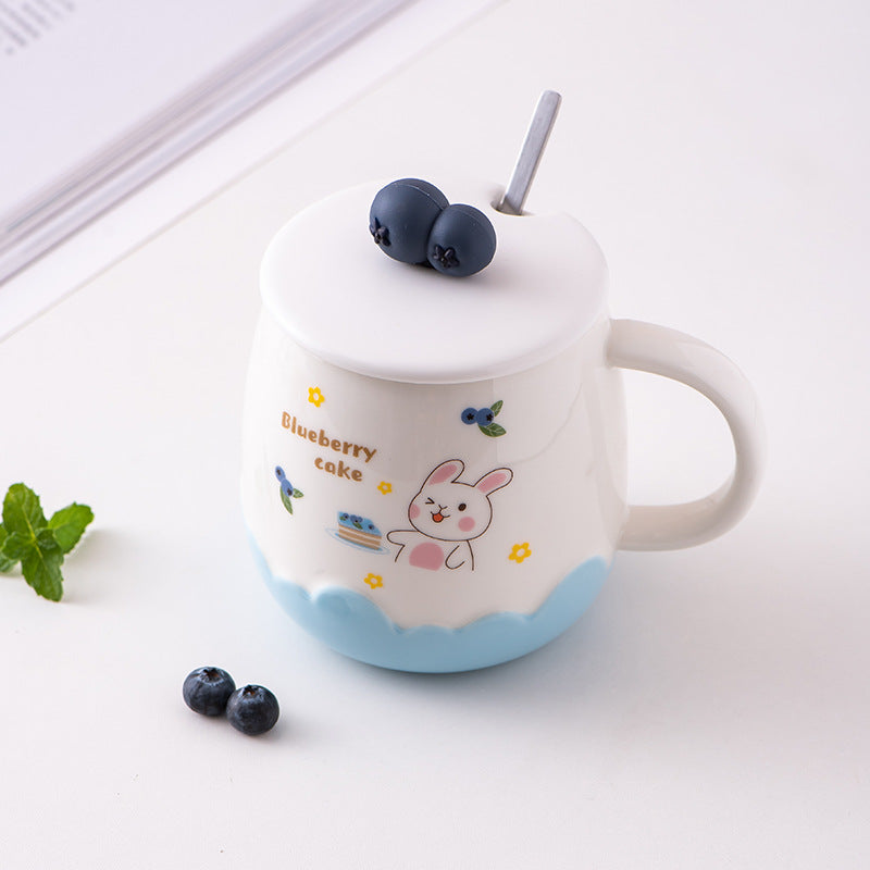 Creative Cute Embossed Ceramic Cup With Lid 