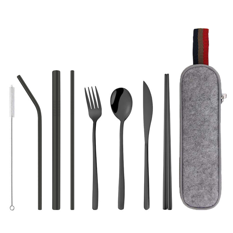 Stainless Steel Portable Black Tableware Spoon