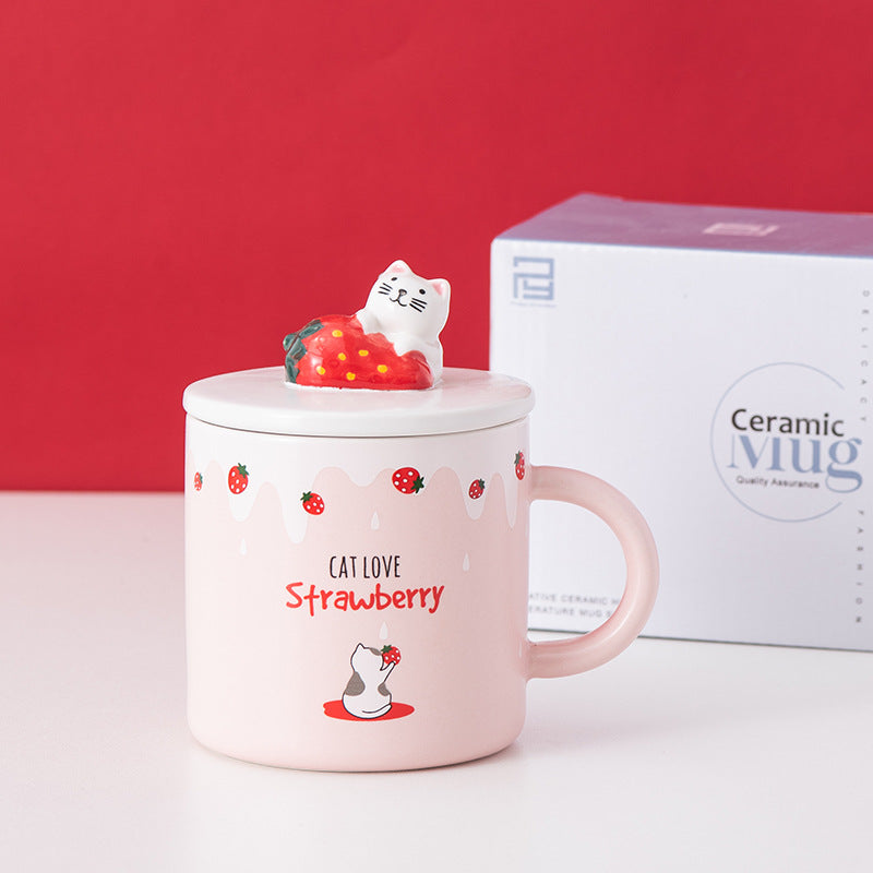 Creative Cartoon Ceramic Mug With Lid Cute Strawberry