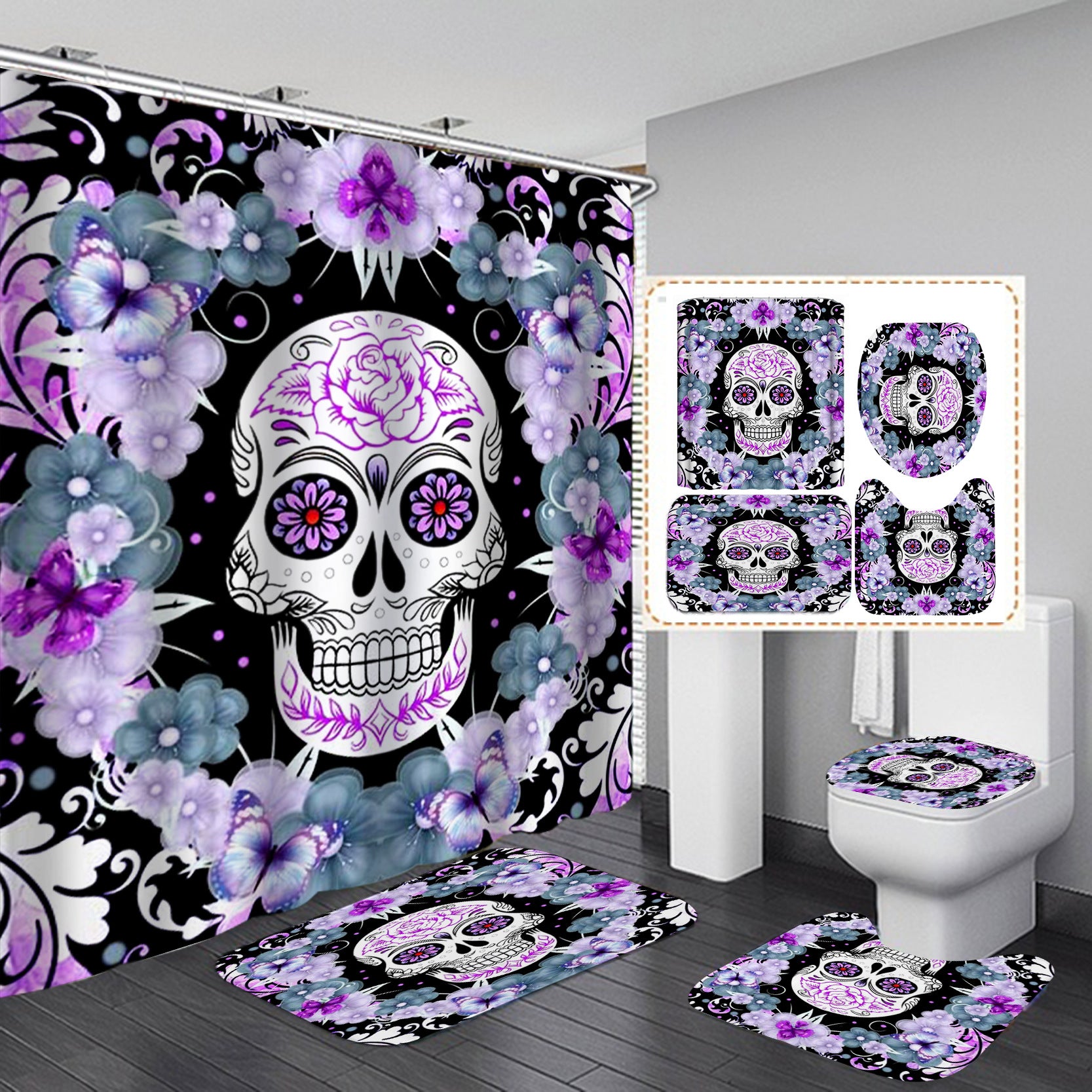 Polyester Printed Shower Curtain and Bathroom Matts