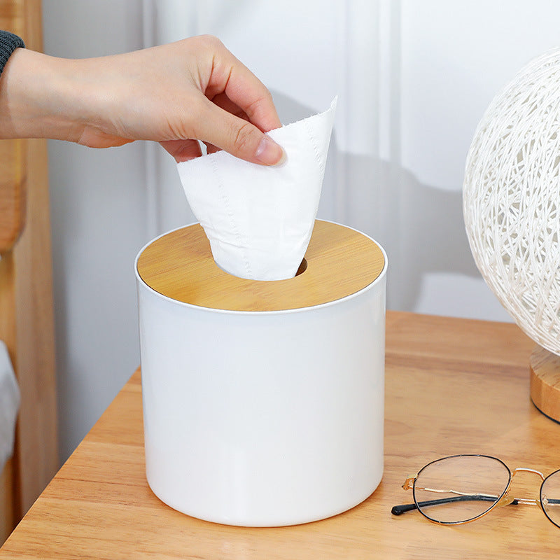 Round Bamboo And Wood Tissue Box