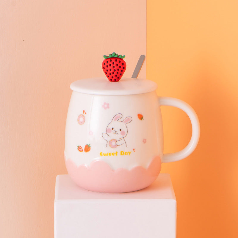 Creative Cute Embossed Ceramic Cup With Lid 