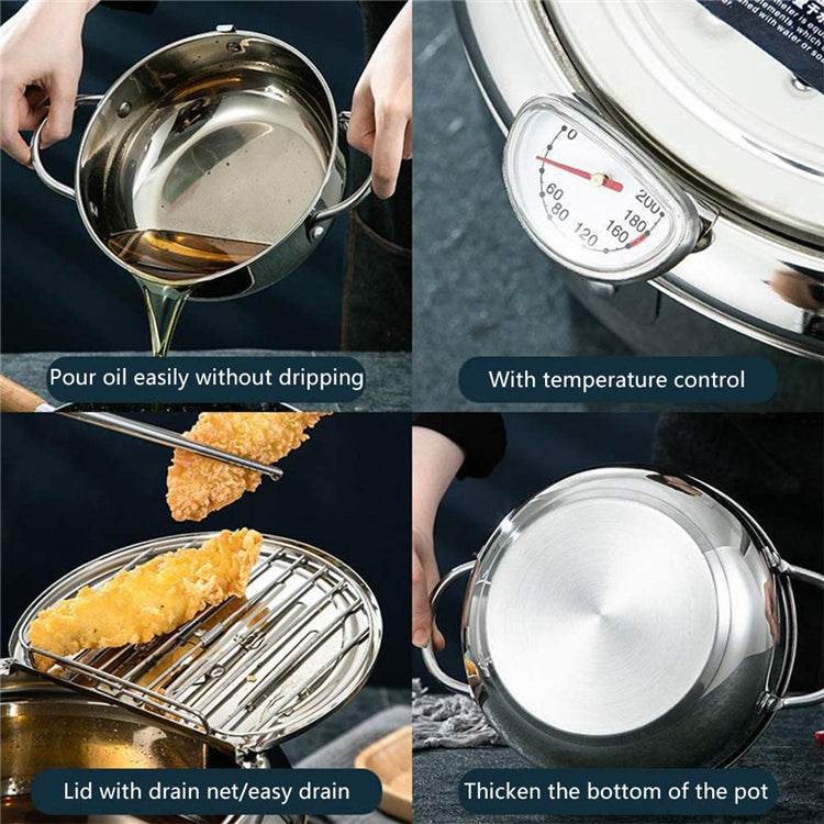 Deep Frying Pot with a Thermometer and a Lid 