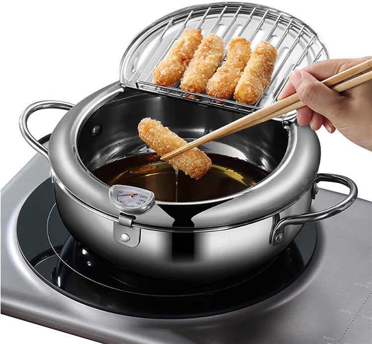 Deep Frying Pot with a Thermometer and a Lid 